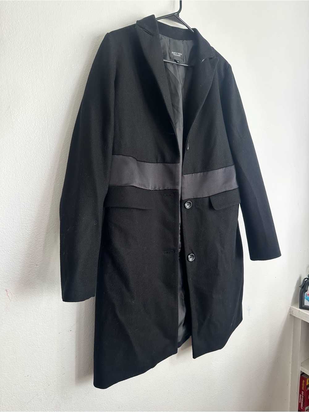 Simply Vera Vera Wang Black Pea Coat with Dark Gray Waist Band